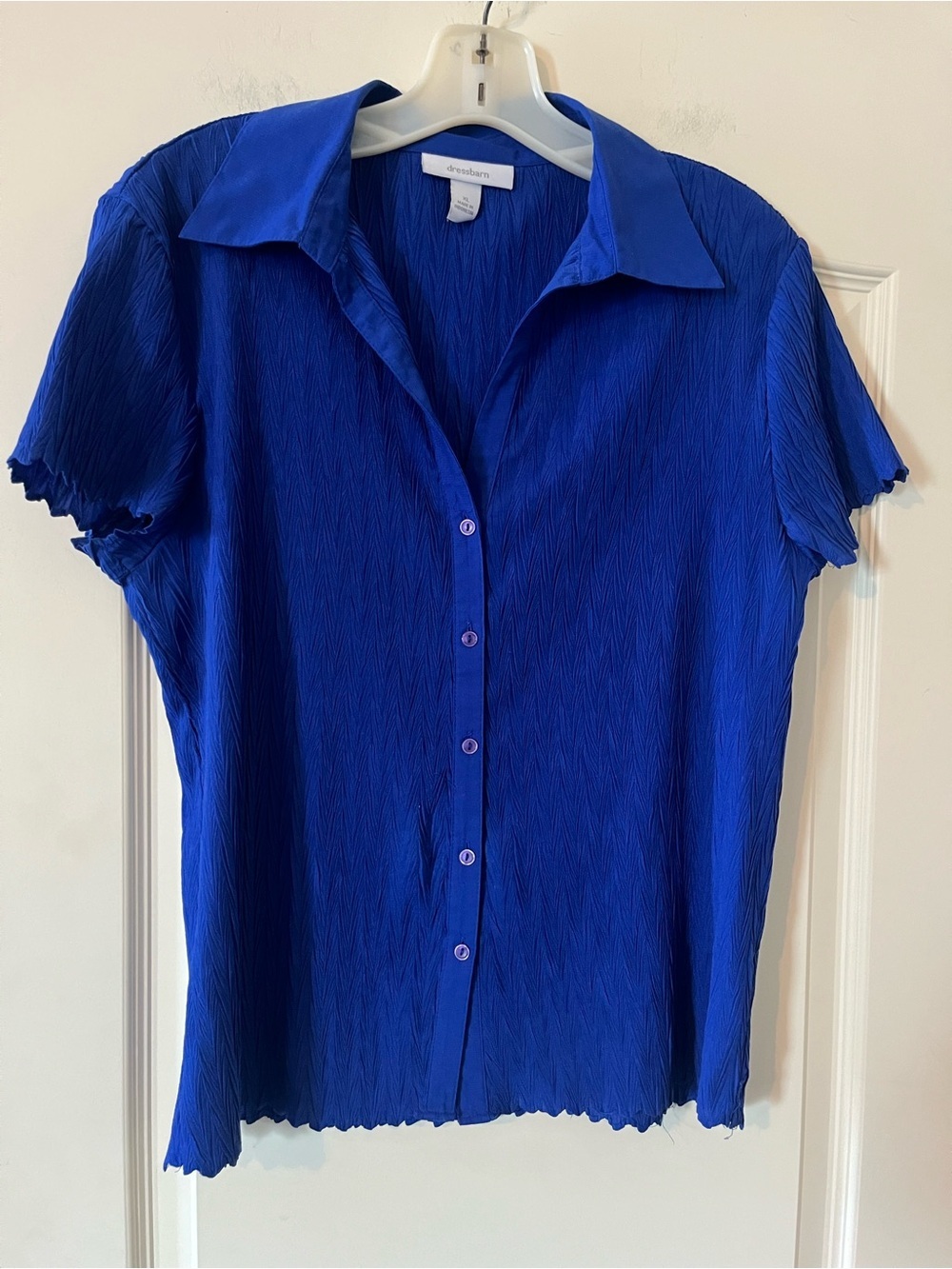Dress Barn Cobalt Blue Short-Sleeve Detailed Hem Button-Down Blouse Size XL